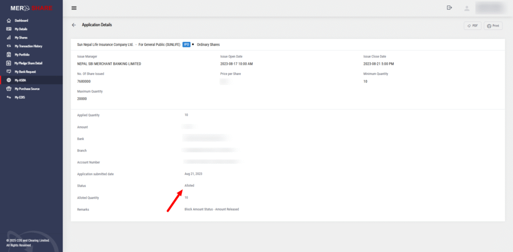 third step is to check application status