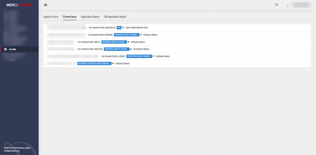 third step is to select current share issue